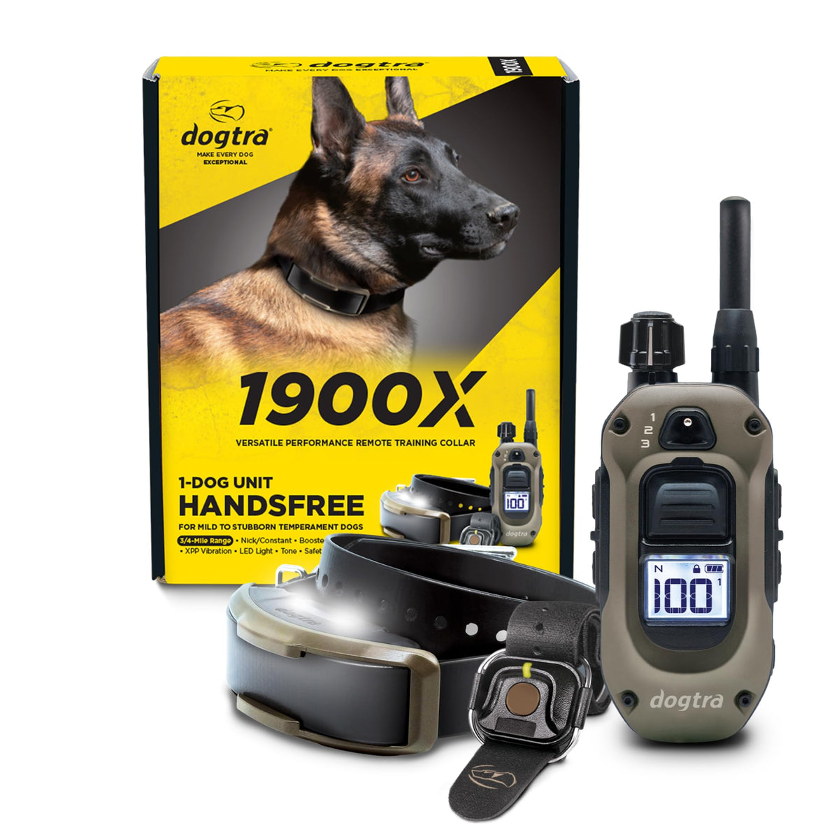 Dogtra 1900X E-Collar for Dog Training - 3/4 Mile Range, for Dogs 35 lbs+, IPX9K Waterproof, 100 Stimulation Levels, Vibration, Tone, Rechargeable - Ideal for Dog Owners and Professional Trainers