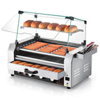VEVOR Hot Dog Roller, 30 Hot Dog 11 Rollers, Stainless Steel Sausage Grill Cooker, 1950W Hot Dog Machine with Bun Warmer, Cover, 3 Temp Control, Side Storage Box, Oil Drip Tray, for Home & Commercial