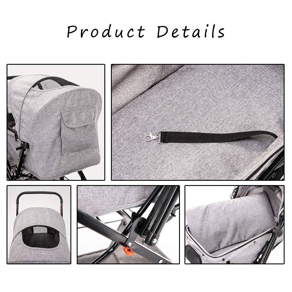 Cat/Dog Stroller Easy One-Hand Fold, 4 Wheel for Medium Small Dogs Clearance, Reversible Push Handle Pet Stroller Puppy & Kitten Carrier Extended Cockpit(Blue)