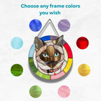 Custom Stained Glass Pet Portrait – Personalized Memorial Pet Gift – Handmade Window Hanging with Name Tag Unique Stained Glass Art for Cat and Dog Lover (Round)