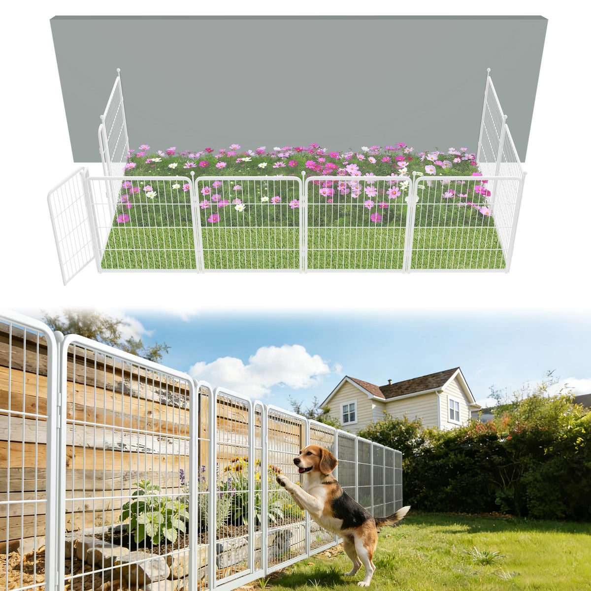 FXW No Dig Garden Fence, Outdoor for Yard, 50in(H) x 62.6ft(L), 24 Panels