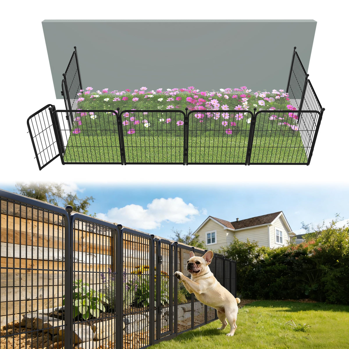 FXW No Dig Garden Fence, Outdoor for Yard, 50in(H) x 62.6ft(L), 24 Panels