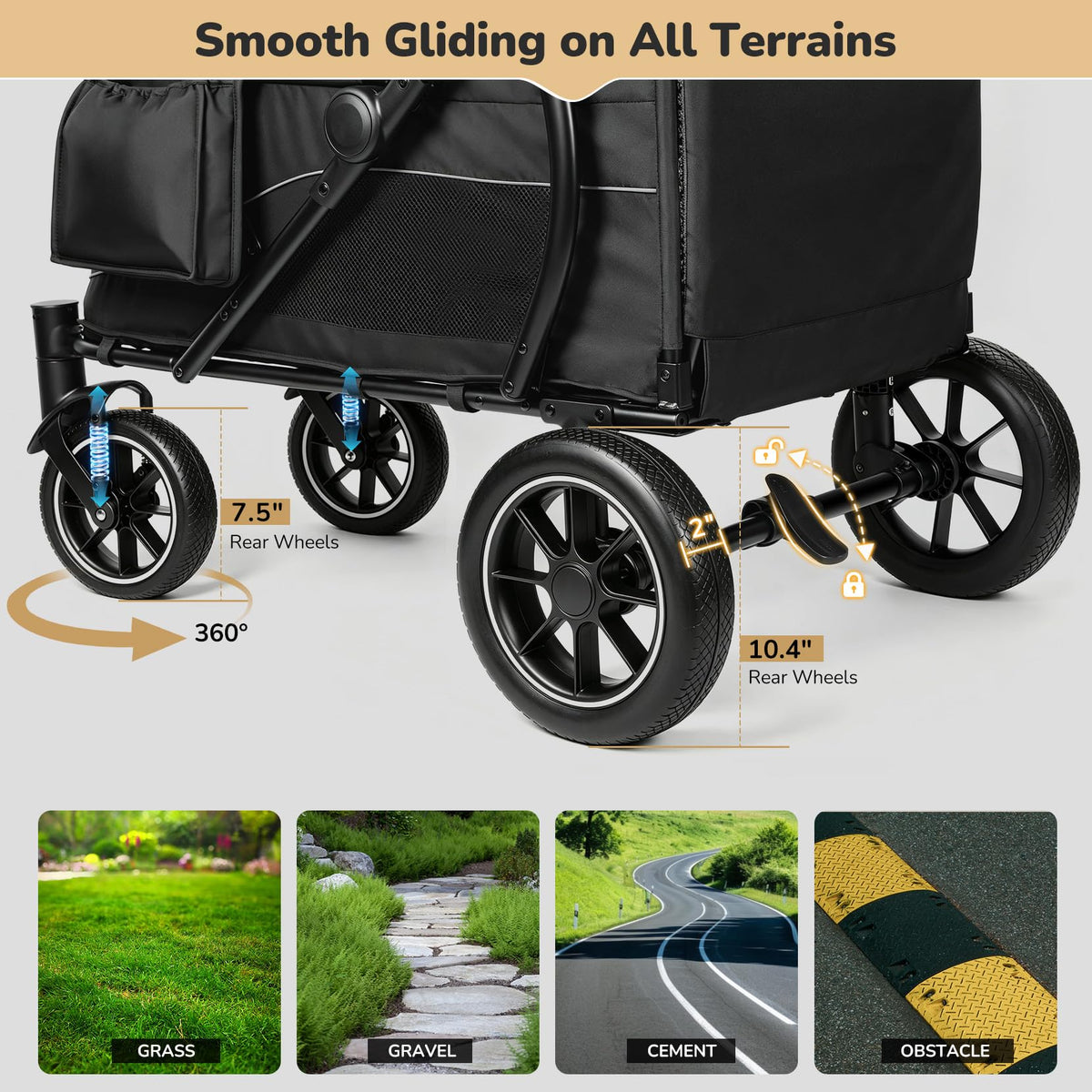 ELEMARA Large Dog Stroller with Walk-in Ramp, up to 110 lbs – Heavy Duty Dog Stroller for Large Dogs & 2 Medium Dogs, All-Terrain Wagon for Senior, Injured & Post-Surgery Pets