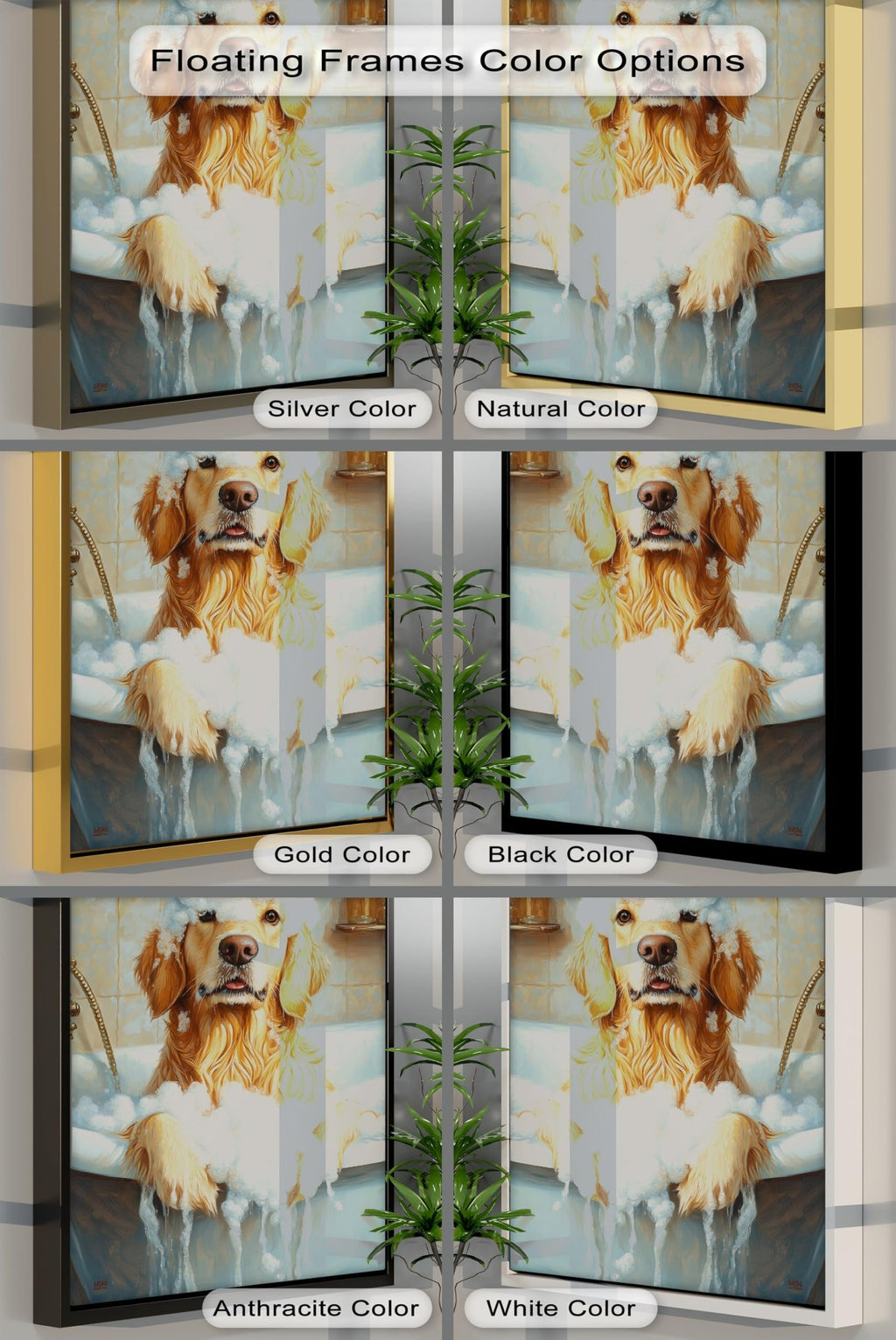 Myphotostation 55Wx55H''-(140x140cm) Stretched Canvas Golden Soak Bubble Bath Dog Canvas Print, Bathroom Wall Art, Bathroom decor
