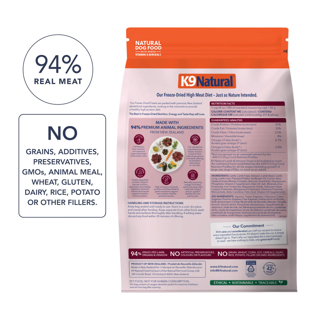K9 Natural - Freeze Dried High Protein Grain-Free Dog Food Or Topper