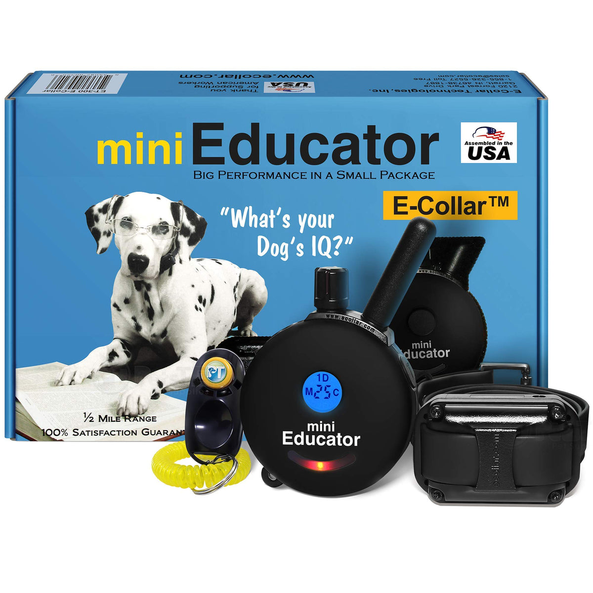 Educator ET-302 Mini E Collar for Dog Training with Remote - 1/2 Mile Range, Waterproof, 100 Blunt Stimulation Levels, Tone or Vibration Mode, Night Light for Small, Medium & Large Dogs (2 Dogs)