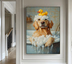 Myphotostation 55Wx55H''-(140x140cm) Stretched Canvas Golden Soak Bubble Bath Dog Canvas Print, Bathroom Wall Art, Bathroom decor
