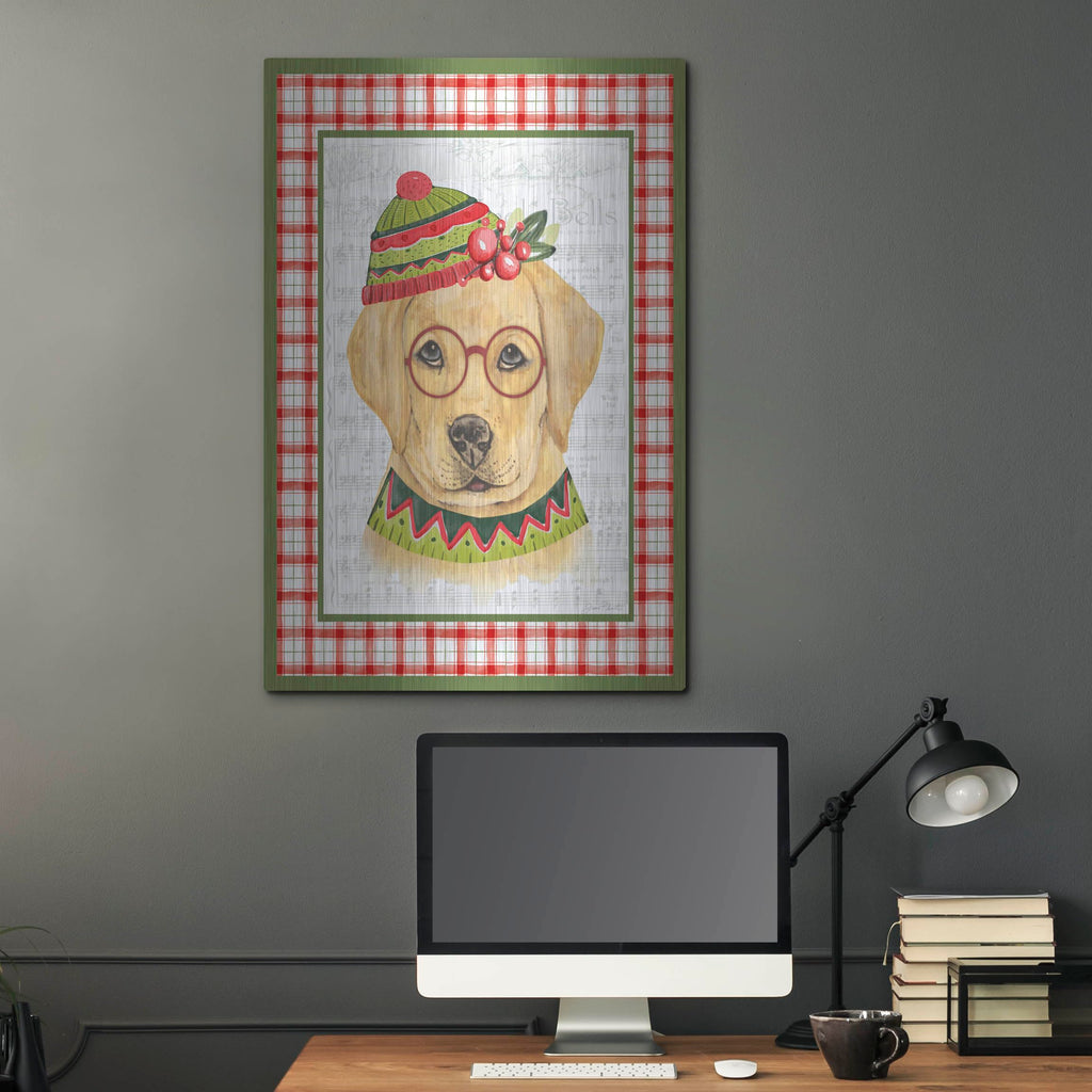 Luxe Metal Art 'Christmas Song Dogs A' by Jean Plout Metal Wall Art, 24" x 36"