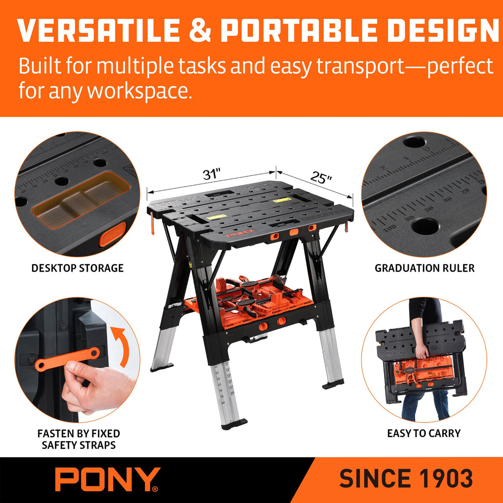 Pony Portable Folding Work Table, Workbench & Sawhorse