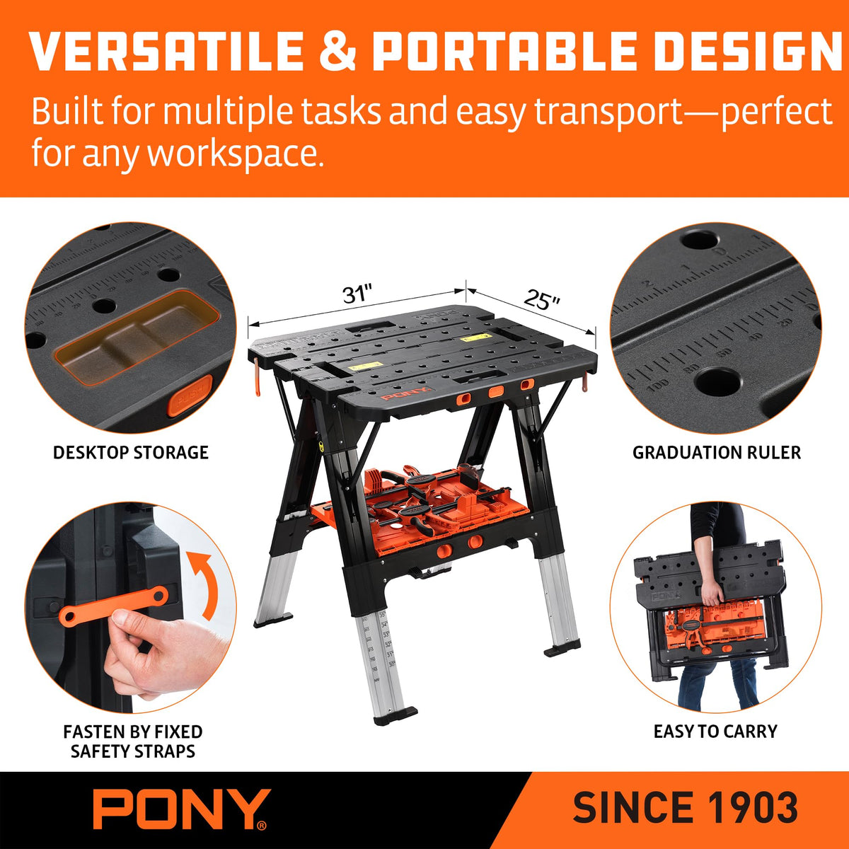 Pony Portable Folding Work Table, Workbench & Sawhorse