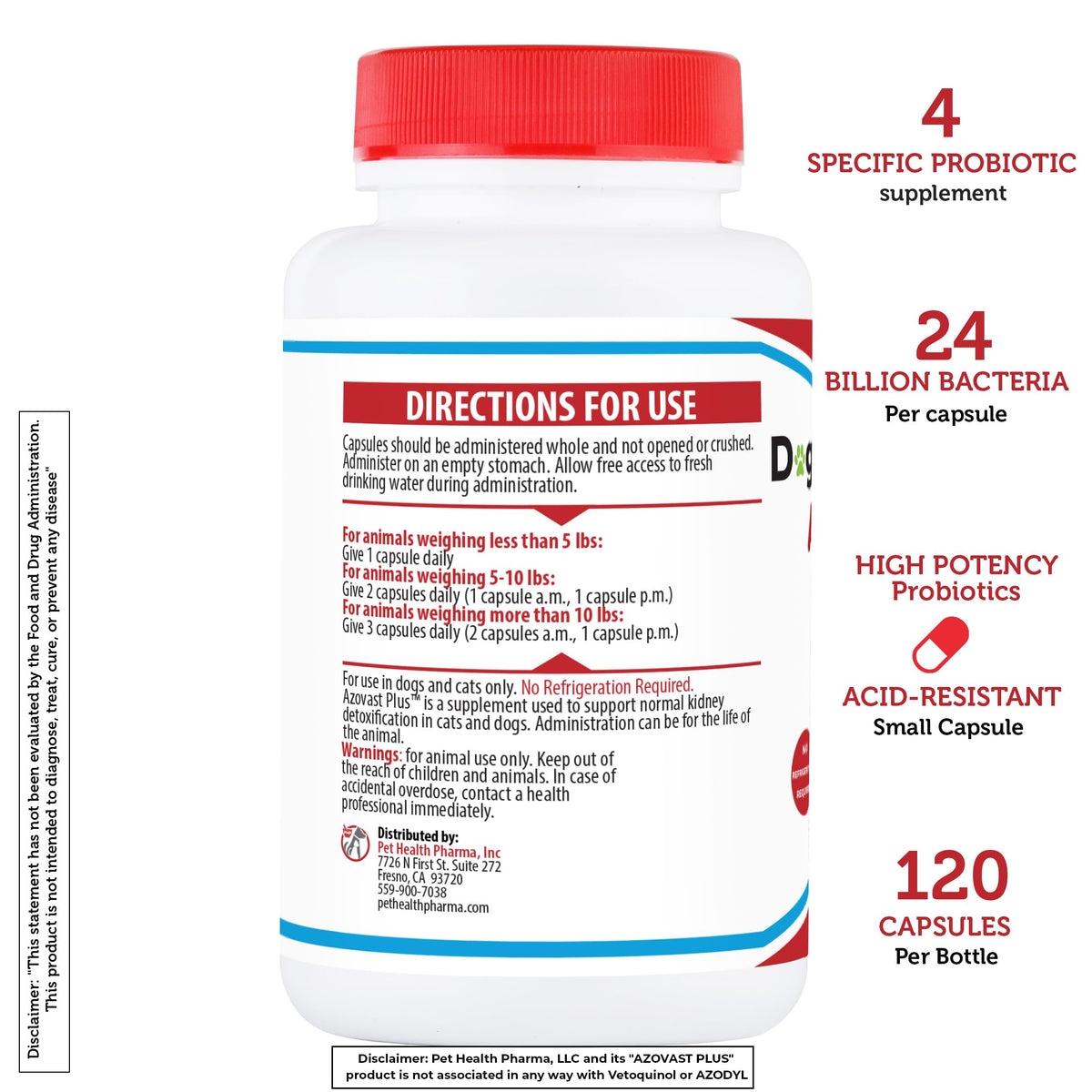 Azovast Plus Kidney Health Supplement for Dogs & Cats -24 Billion CFU- NO Refrigeration Required - Help Support Kidney Function & Manage Renal Toxins - Renal Care Supplement Capsule(U.S.A)(360 Caps)