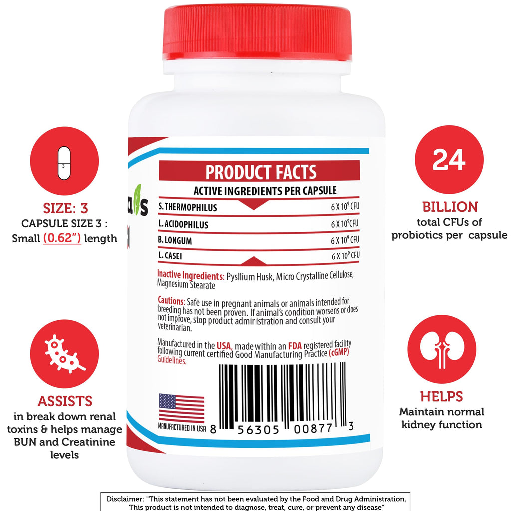 Azovast Plus Kidney Health Supplement for Dogs & Cats -24 Billion CFU- NO Refrigeration Required - Help Support Kidney Function & Manage Renal Toxins - Renal Care Supplement Capsule(U.S.A)(360 Caps)