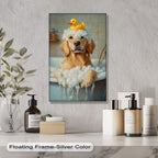 Myphotostation 55Wx55H''-(140x140cm) Stretched Canvas Golden Soak Bubble Bath Dog Canvas Print, Bathroom Wall Art, Bathroom decor