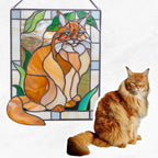 Custom Stained Glass Pet Portrait – Personalized Memorial Pet Gift, Unique Stained Glass Art for Dog or Cat Lovers – Handmade Window Hanging with Name Tag (Round)