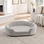 Oversized Size Oval Semi-Enclosed Dog Sofa - Durable Linen Material, Button-Tufted Backrest, High-Center Low-Sides Support & Plush Comfort-Beige