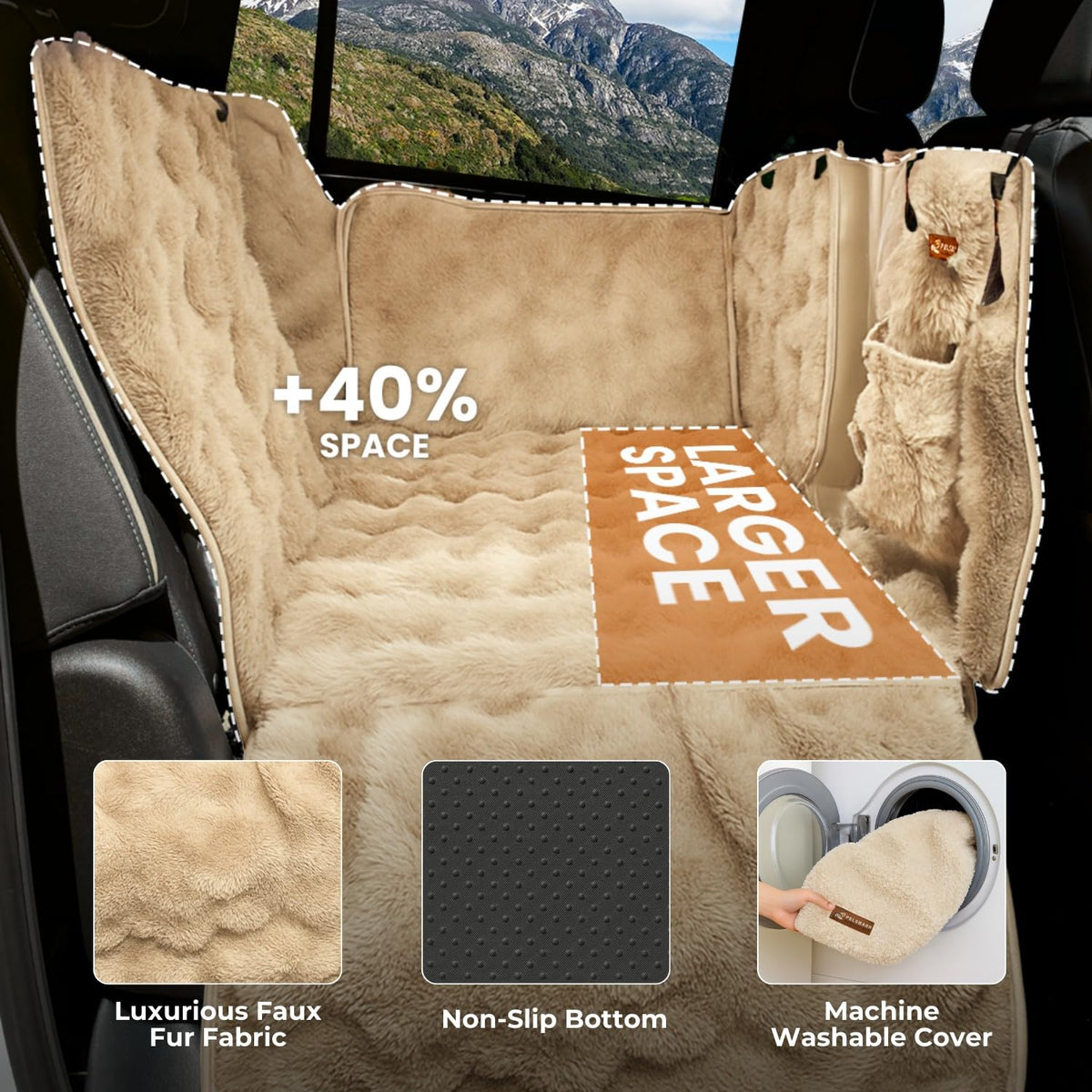 Pelsbarn Luxurious Dog Backseat Protector, Car Hammock with Blanket, Beige