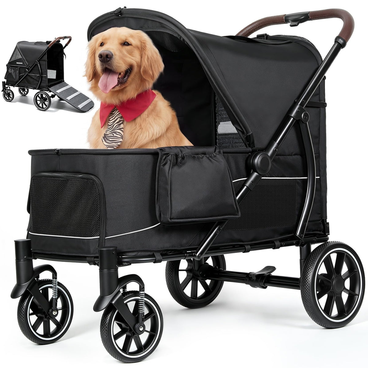 ELEMARA Large Dog Stroller with Walk-in Ramp, up to 110 lbs – Heavy Duty Dog Stroller for Large Dogs & 2 Medium Dogs, All-Terrain Wagon for Senior, Injured & Post-Surgery Pets