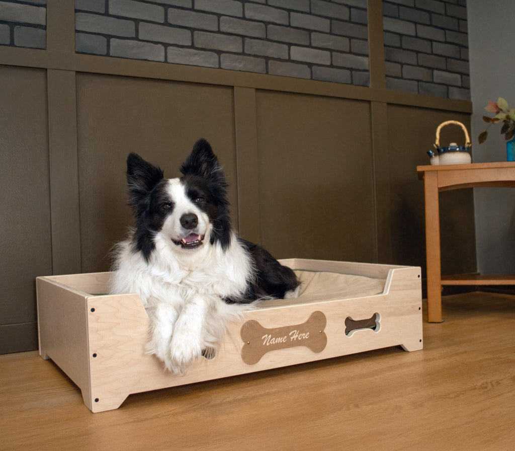Custom Engraved Raised Wooden Pet Bed – Handcrafted Elevated Dog & Cat Bed Furniture– Personalize Up to 15 Characters – Eco-Friendly – Made in USA – Pet Bed Not Included (Large)