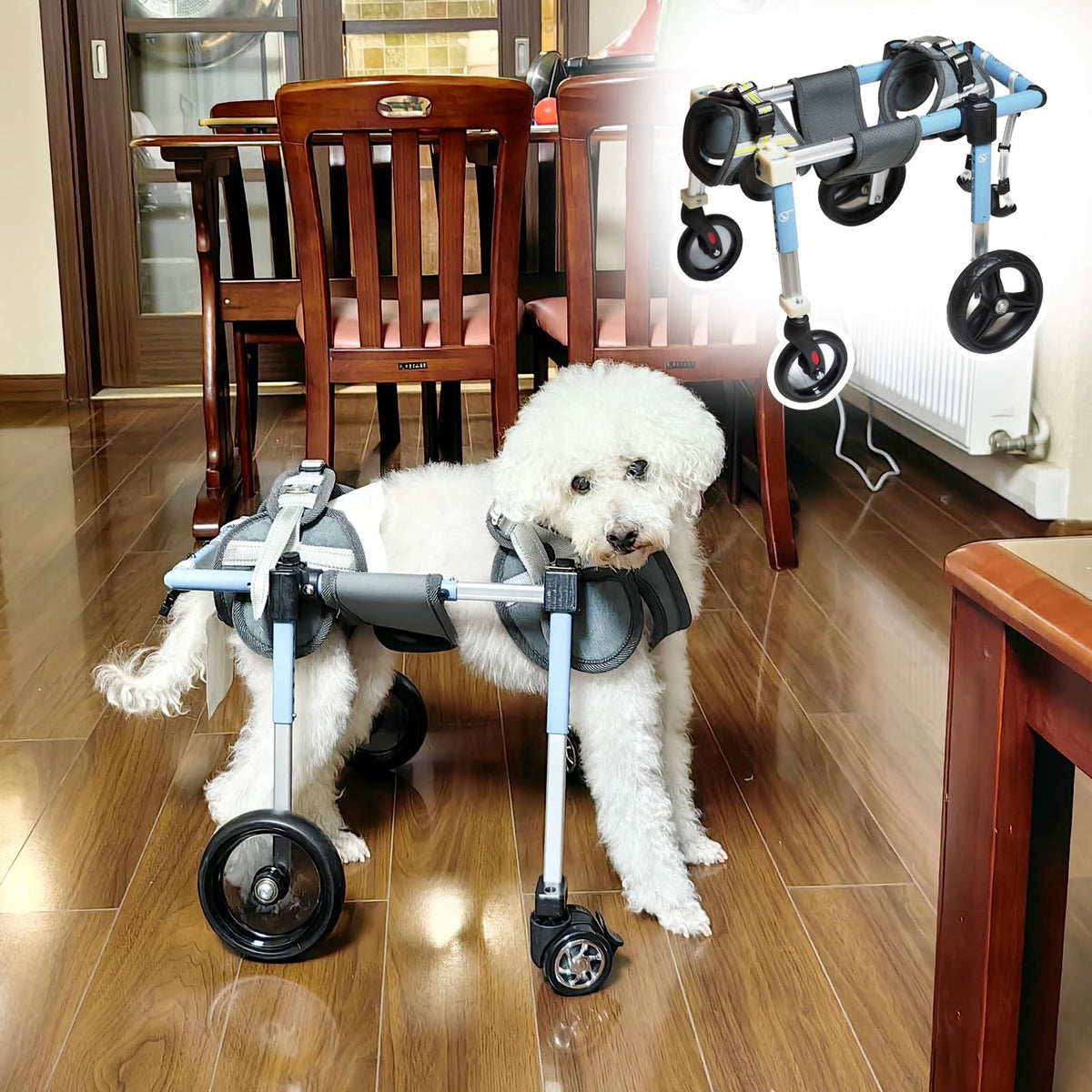 Adjustable 4-Wheel Dog Wheelchair for Back Legs - Pet Mobility Aid for All Breeds - Full Support Leg Braces for Small, Medium & Large Dogs - Enhance Mobility & Comfort