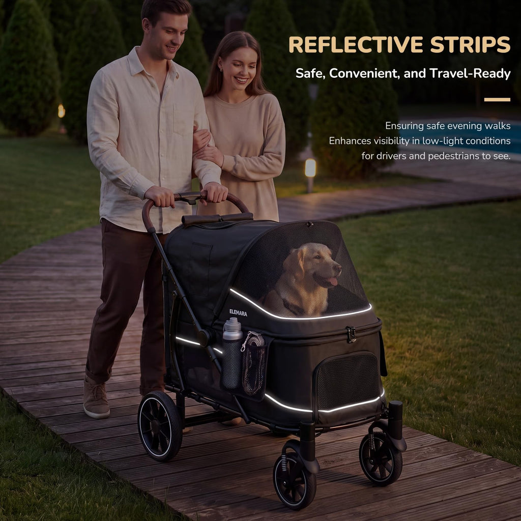 ELEMARA Large Dog Stroller with Walk-in Ramp, up to 110 lbs – Heavy Duty Dog Stroller for Large Dogs & 2 Medium Dogs, All-Terrain Wagon for Senior, Injured & Post-Surgery Pets