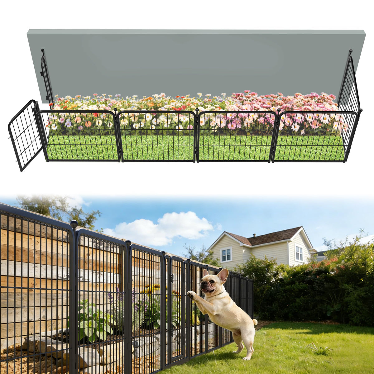 FXW No Dig Garden Fence, Outdoor for Yard, 50in(H) x 62.6ft(L), 24 Panels