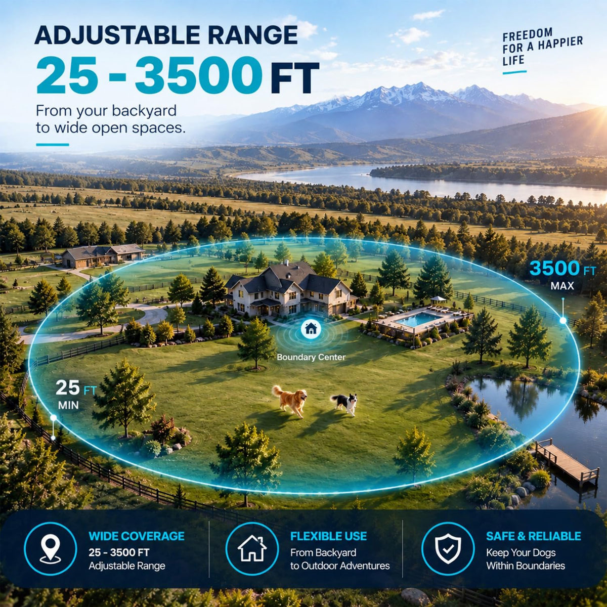 X3 Wireless Dog Fence for 2 Dogs, 2-in-1 Electric Fence & Remote Training Collar, 3500FT Adjustable Fence Range, 6100FT Remote Range, 3 Training Modes, IPX7 Waterproof, 185-Day Standby, Black