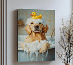 Myphotostation 55Wx55H''-(140x140cm) Stretched Canvas Golden Soak Bubble Bath Dog Canvas Print, Bathroom Wall Art, Bathroom decor