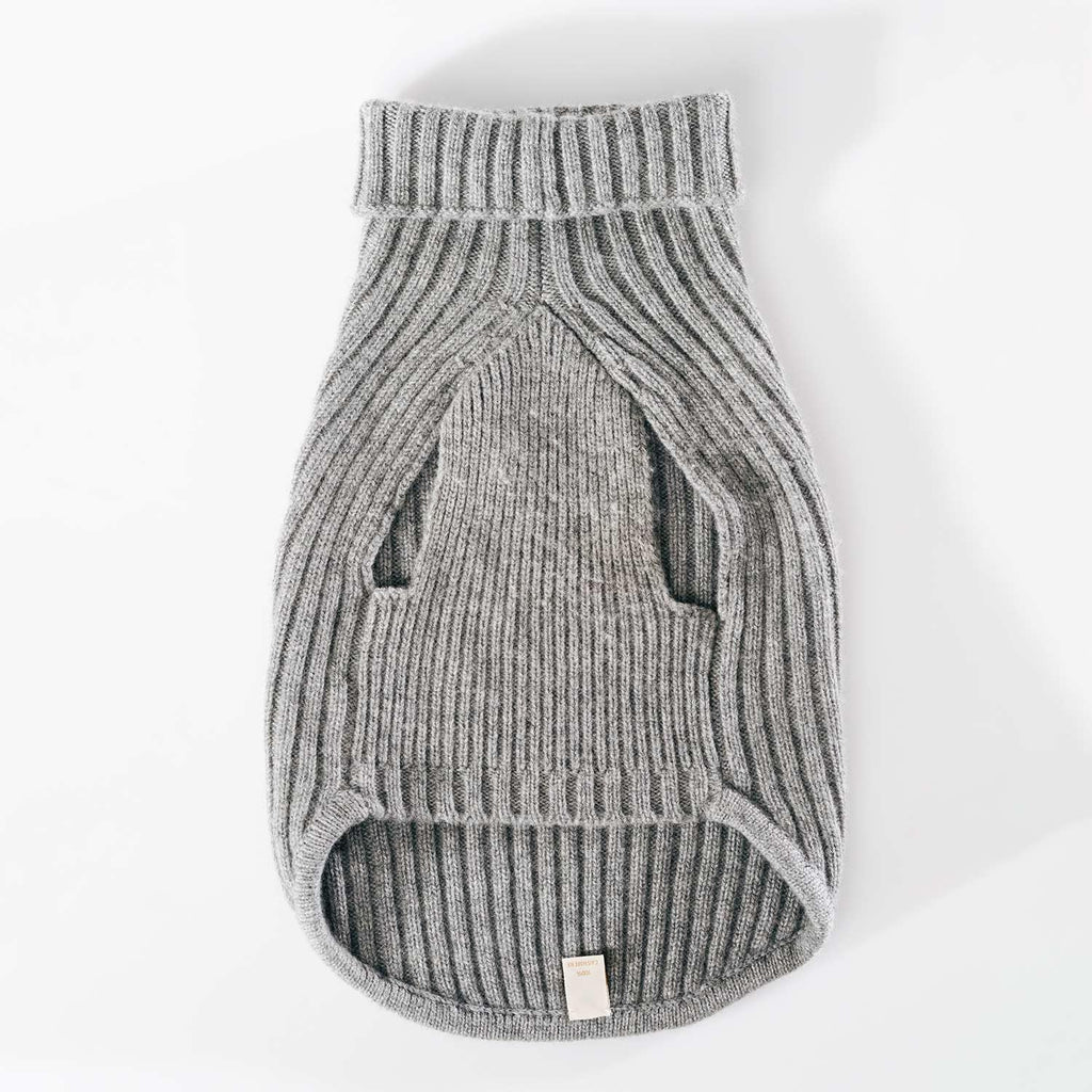 Luxury 3-Thread Cashmere Dog Sweater- Heather Gray Ribbed Knit with Leash Opening- Rialto Style- Made in Italy - Size XS