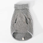Luxury 3-Thread Cashmere Dog Sweater- Heather Gray Ribbed Knit with Leash Opening- Rialto Style- Made in Italy - Size XS