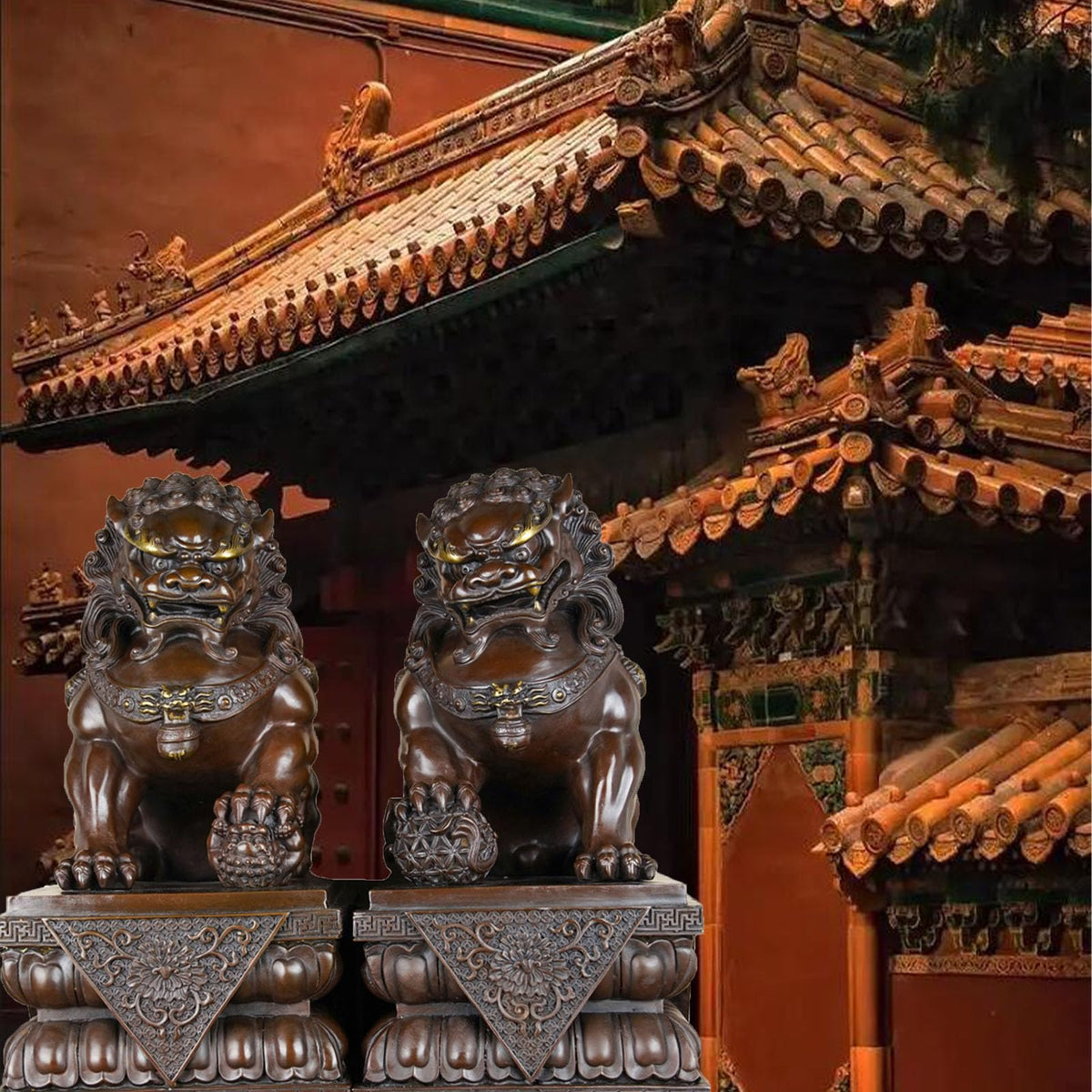Beijing Foo Fu Dog Guardion Statues Wealth Porsperity, Guardian Lion Statues Pair of Fu Foo Dogs Home Feng Shui Decor Figurine Housewarming Gift, to Ward Off Negative Energy