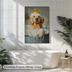 Myphotostation 55Wx55H''-(140x140cm) Stretched Canvas Golden Soak Bubble Bath Dog Canvas Print, Bathroom Wall Art, Bathroom decor