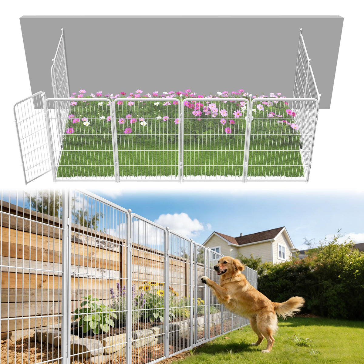 FXW No Dig Garden Fence, Outdoor for Yard, 50in(H) x 62.6ft(L), 24 Panels
