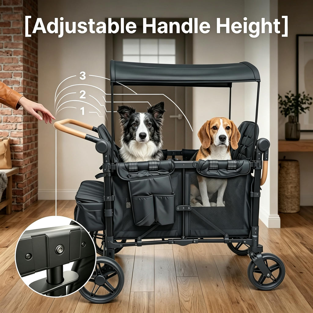 Foldable 4 Seater Pet Wagon, Alloy Frame Pet Stroller, Large Dog Stroller