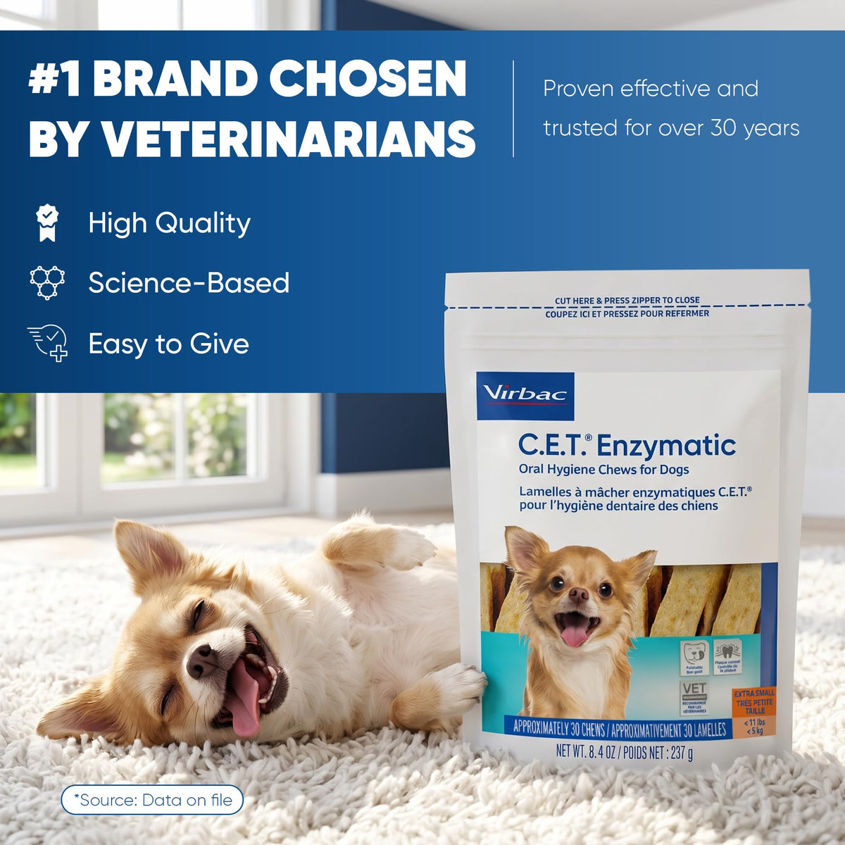 Virbac C.E.T. Enzymatic Oral Hygiene Chews for Dogs, Tartar Control, Extra Small Under 11lbs (Pack of 12)