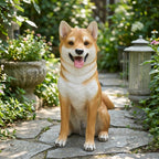 Outdoor Decorative Statue Dog Sculpture Figure Ornament Figurine Featuring Seated Pose in Fiberglass Suitable for Garden, Shiba Inu Statue, Sitting, No Basket, 28cm L X 45cm W X 58cm H