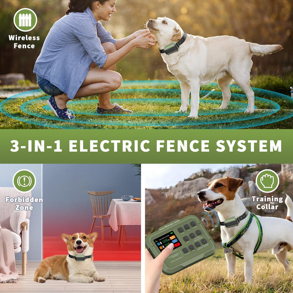 Wireless Dog Fence System, 3-in-1 Wireless Dog Fence, Electric Dog Fence Collar with Training & Forbidden Zone Modes, Radar Technology, Adjustable 10-280 FT Boundary, IPX7 Waterproof