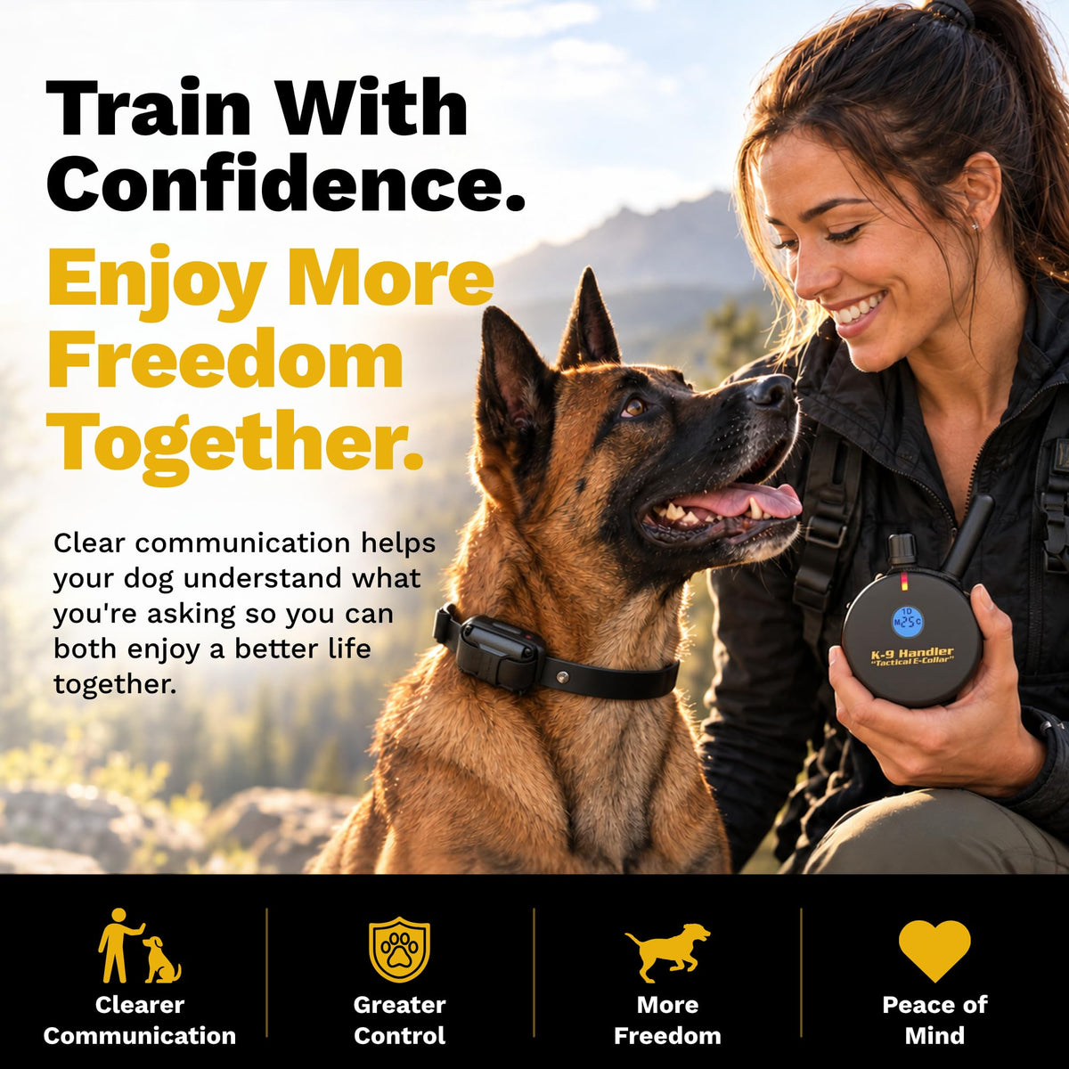 Educator K9-400 Tactical E Collar for Dog Training with Remote - 3/4 Mile Range, Waterproof, 100 Stimulation Levels, Tone or Vibration Mode, Night Light for Small, Medium & Large Dogs (33 inc)