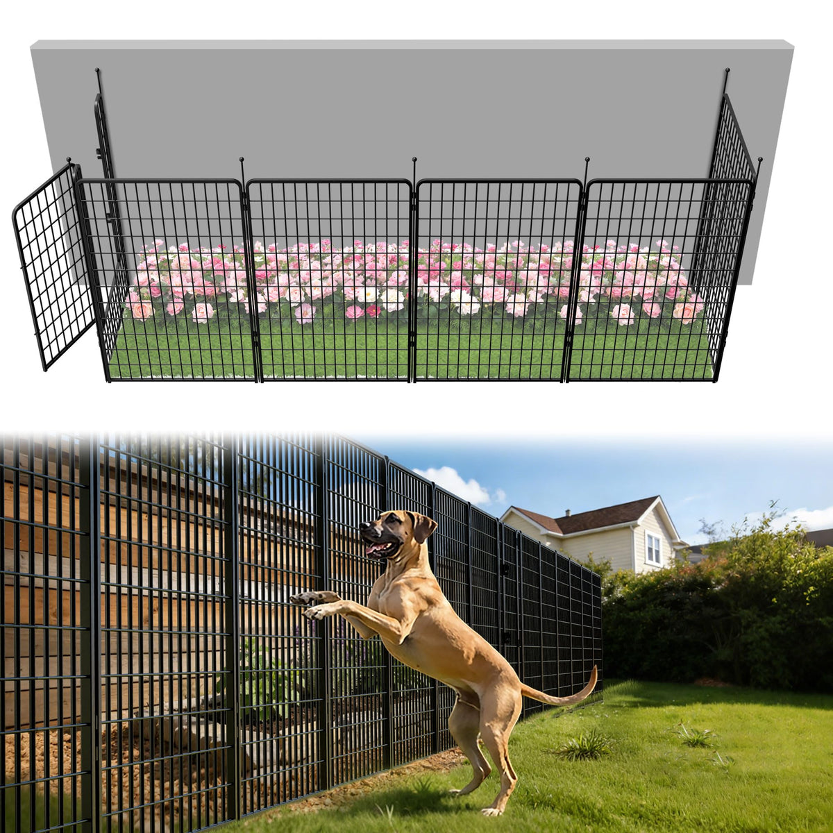 FXW No Dig Garden Fence, Outdoor for Yard, 50in(H) x 62.6ft(L), 24 Panels