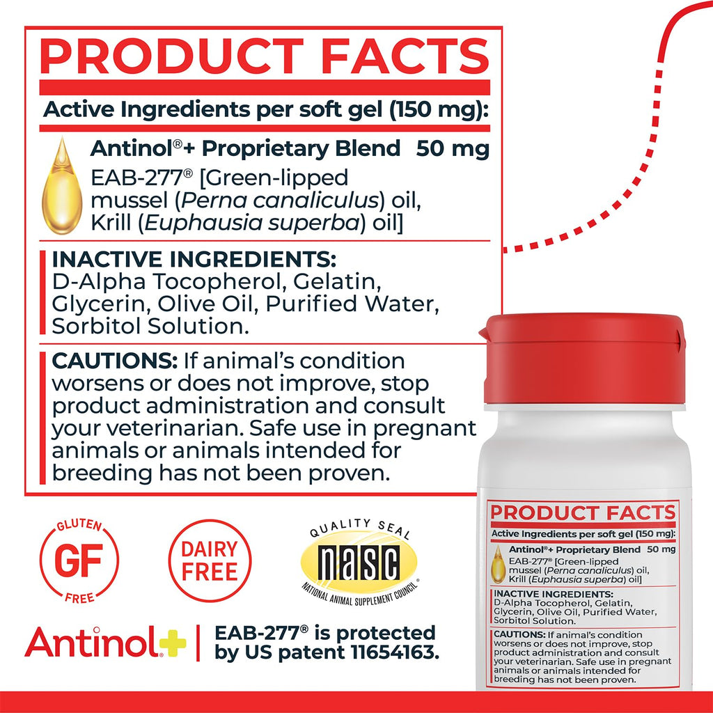 Antinol Plus Mobility Hip & Joint Supplement for Dogs, 180 Soft Gels