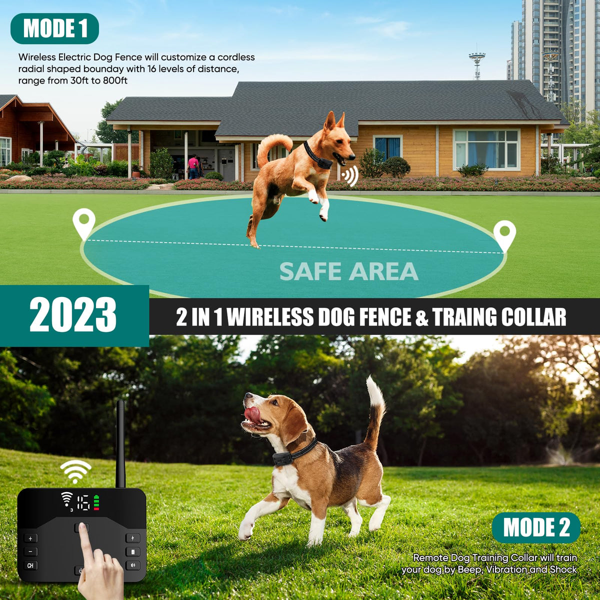 ABHY Wireless Dog Collar Fence System, Electric Fence for Dogs, Waterproof Perimeter Dog Collar Remote Training Collar with Wireless Adjustable Vibration & Shock，Suitable for Large and Medium Dogs