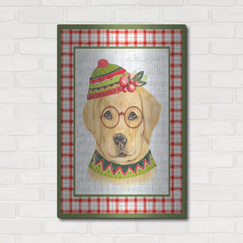 Luxe Metal Art 'Christmas Song Dogs A' by Jean Plout Metal Wall Art, 24" x 36"