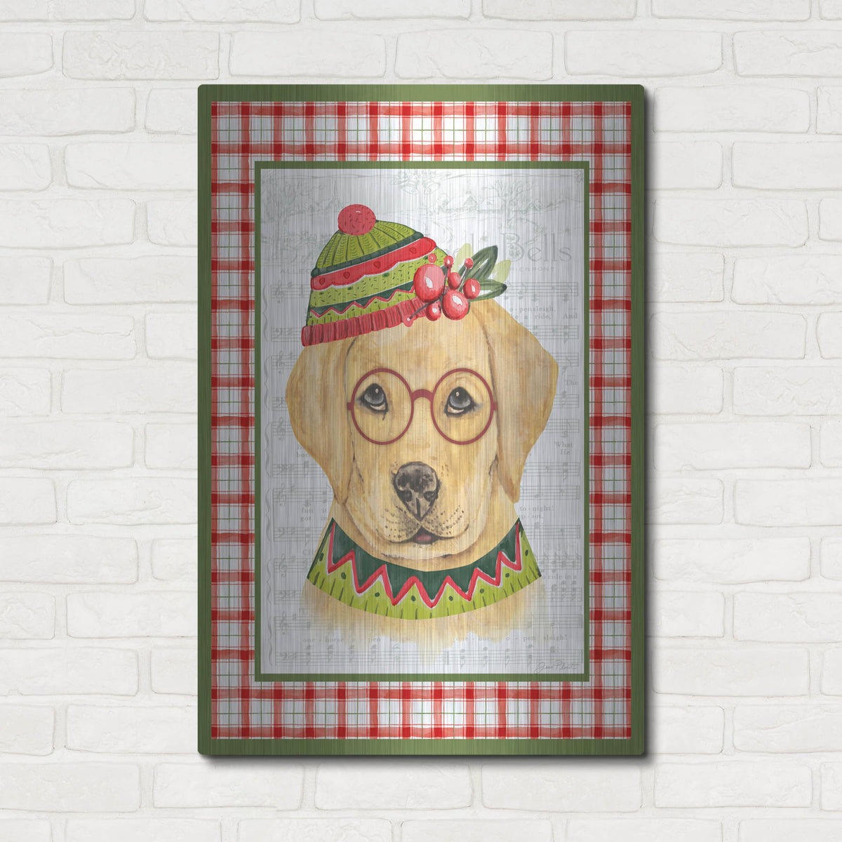 Luxe Metal Art 'Christmas Song Dogs A' by Jean Plout Metal Wall Art, 24" x 36"
