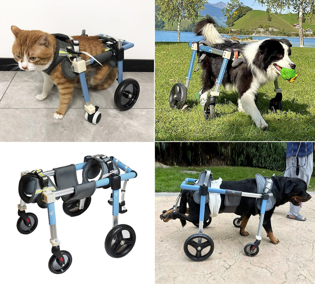 Adjustable 4-Wheel Dog Wheelchair for Back Legs - Pet Mobility Aid for All Breeds - Full Support Leg Braces for Small, Medium & Large Dogs - Enhance Mobility & Comfort