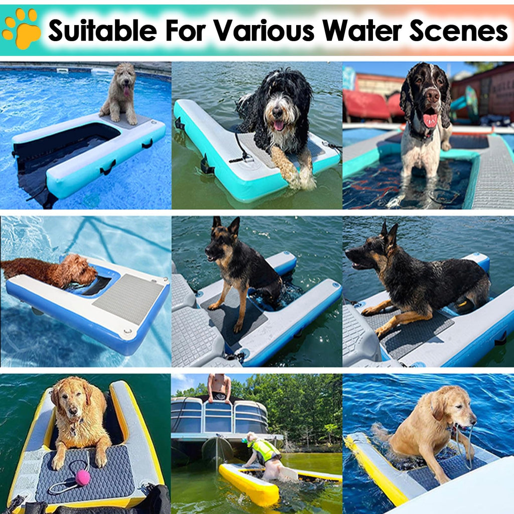 LZMZMQ Dog Water Ramp Floating Dock, Pools/Pontoon/Lakes/Beaches Dog Climbing Ladder Inflatable Ramps, Blue Non-Slip EVA Platform, for 60kg Dogs Climb Out of Water(150x100x15cm)