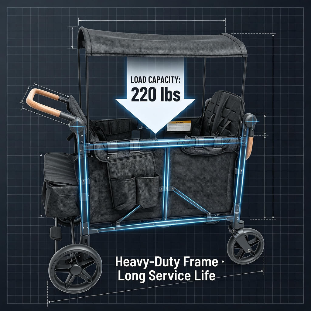 Foldable 4 Seater Pet Wagon, Alloy Frame Pet Stroller, Large Dog Stroller