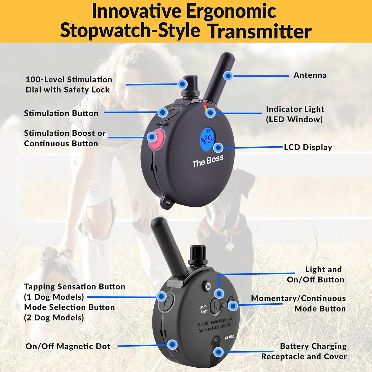 E-Collar Educator ET-800 The Boss Remote Dog Training Collar, 1 Dog, Black