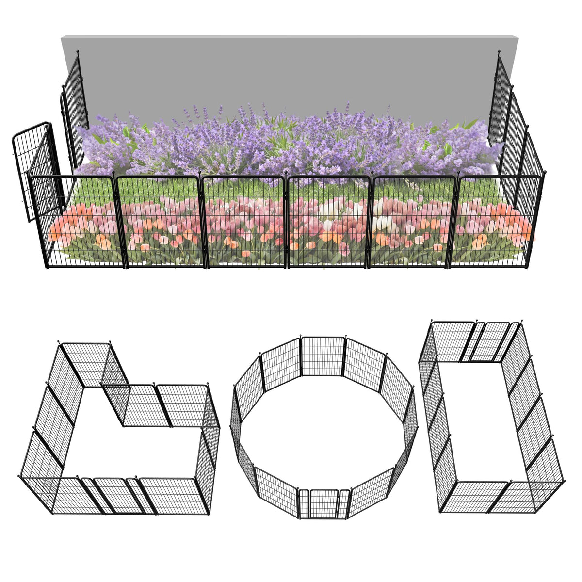 FXW No Dig Garden Fence, Outdoor for Yard, 50in(H) x 62.6ft(L), 24 Panels