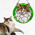 Custom Stained Glass Pet Portrait – Personalized Memorial Pet Gift, Unique Stained Glass Art for Dog or Cat Lovers – Handmade Window Hanging with Name Tag (Round)