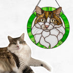 Custom Stained Glass Pet Portrait – Personalized Memorial Pet Gift, Unique Stained Glass Art for Dog or Cat Lovers – Handmade Window Hanging with Name Tag (Round)