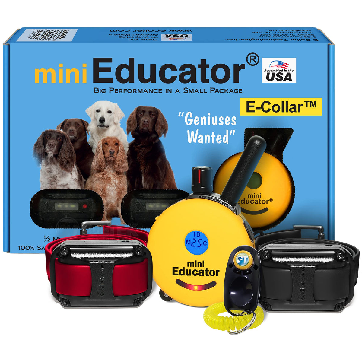 Educator ET-302 Mini E Collar for Dog Training with Remote - 1/2 Mile Range, Waterproof, 100 Blunt Stimulation Levels, Tone or Vibration Mode, Night Light for Small, Medium & Large Dogs (2 Dogs)
